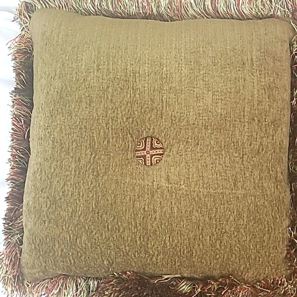 3 Matching Accent Throw Pillows Fringed Black w Floral Print 17